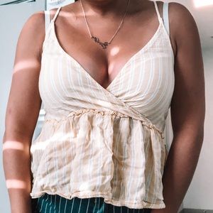 American Eagle Striped Yellow Tank Top